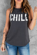Black CHILL Graphic Print Tank Top