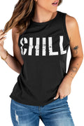 Black CHILL Graphic Print Tank Top