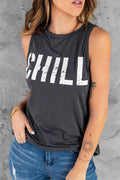 Black CHILL Graphic Print Tank Top