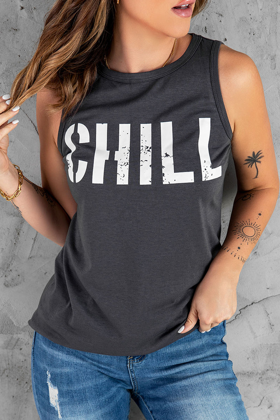 Black CHILL Graphic Print Tank Top