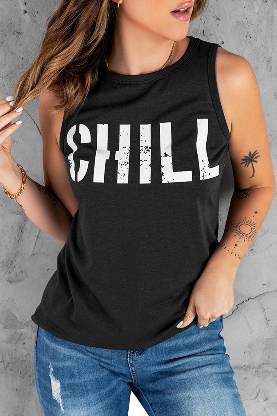 Black CHILL Graphic Print Tank Top