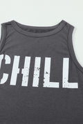 Black CHILL Graphic Print Tank Top