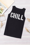 Black CHILL Graphic Print Tank Top