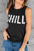 Black CHILL Graphic Print Tank Top