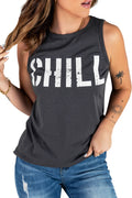 Black CHILL Graphic Print Tank Top